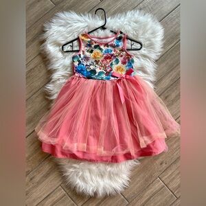 Floral Bodice Pink Tulle Party Dress for Girls Size 7